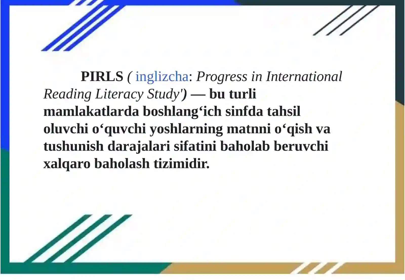 PIRLS tadqiqotida o`qish savodxonliging darajalari 3