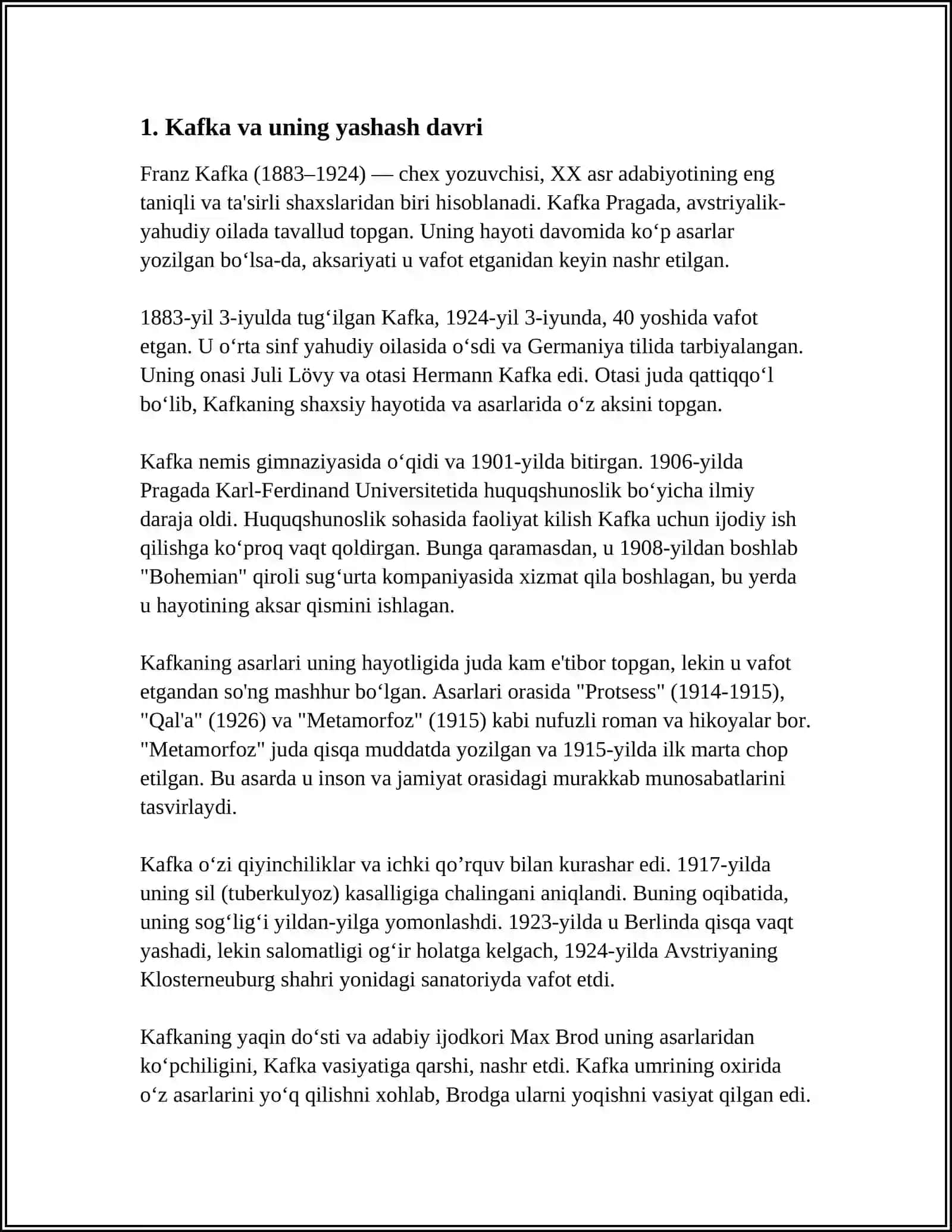 KAFKA VA UNING "EVRILISH ASARI" 3