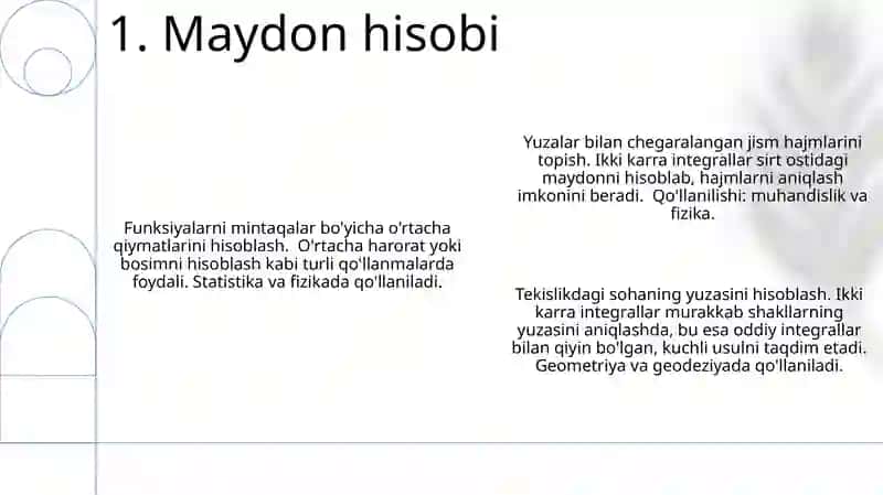 Ikki òlchovli integralni tadbiqlari 3