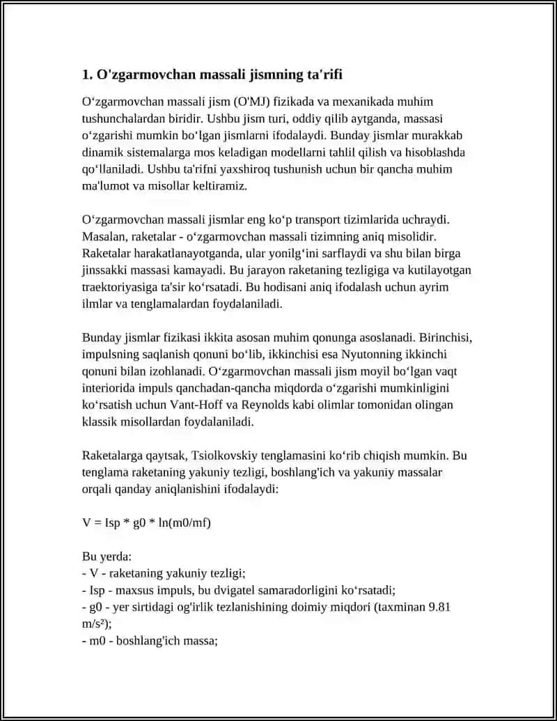 O'ZGARUVCHAN MASSALI JISMNING HARAKATI 3