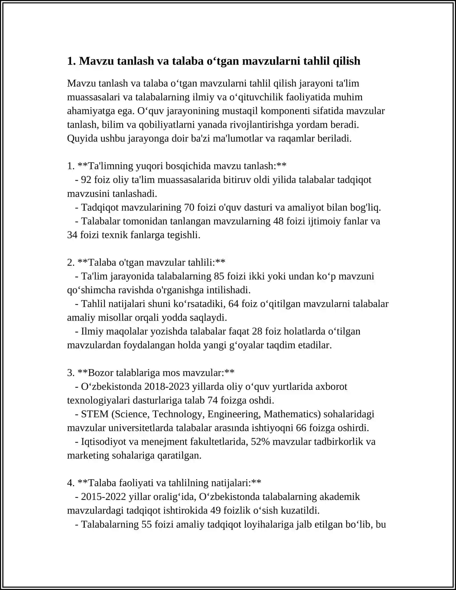 TALABA OʻTKAN MAVZULARI BOʻYICHA REFERAT TAYORLASH 3
