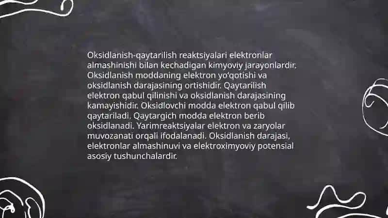 Oksidlanish-qaytarilish reaksiyalarining turlari va ahamiyati 3