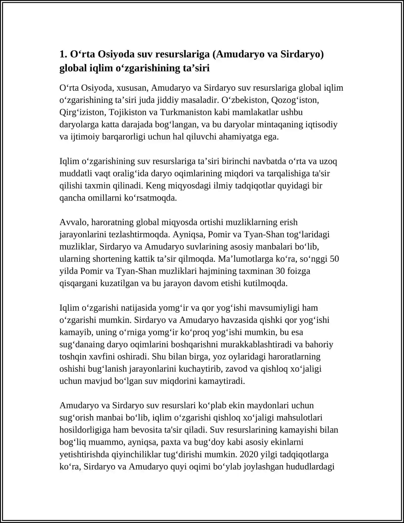 ÔRTA OSIYOGA GLOBAL IQLIM ÔZGARISHINING TAʼSIRI 3