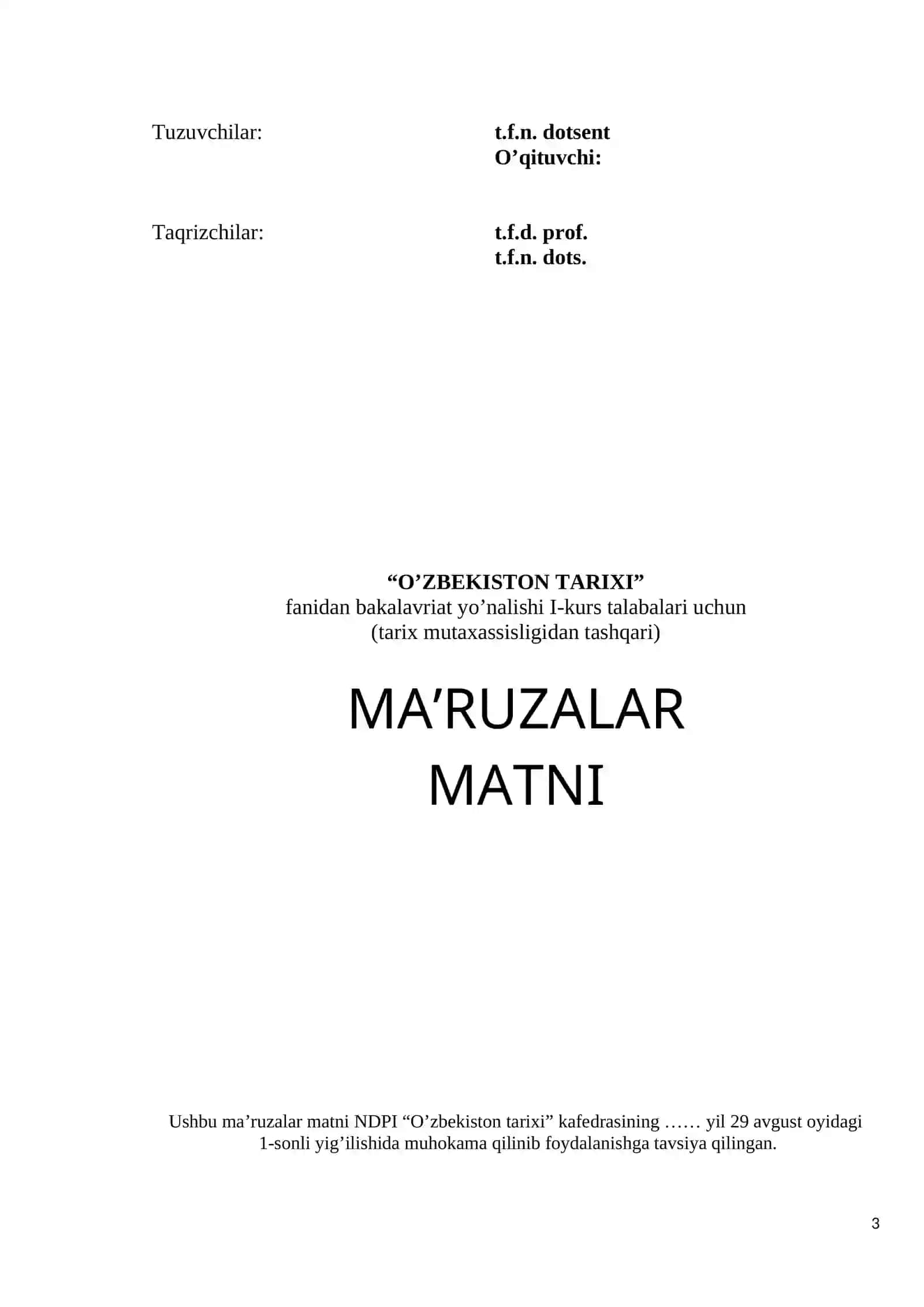 O'zbekiston tarixI fanidan o'qitish materiallari to'plami 3