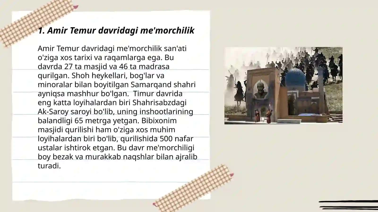 Amir Temur davridagi madaniy hayot 3
