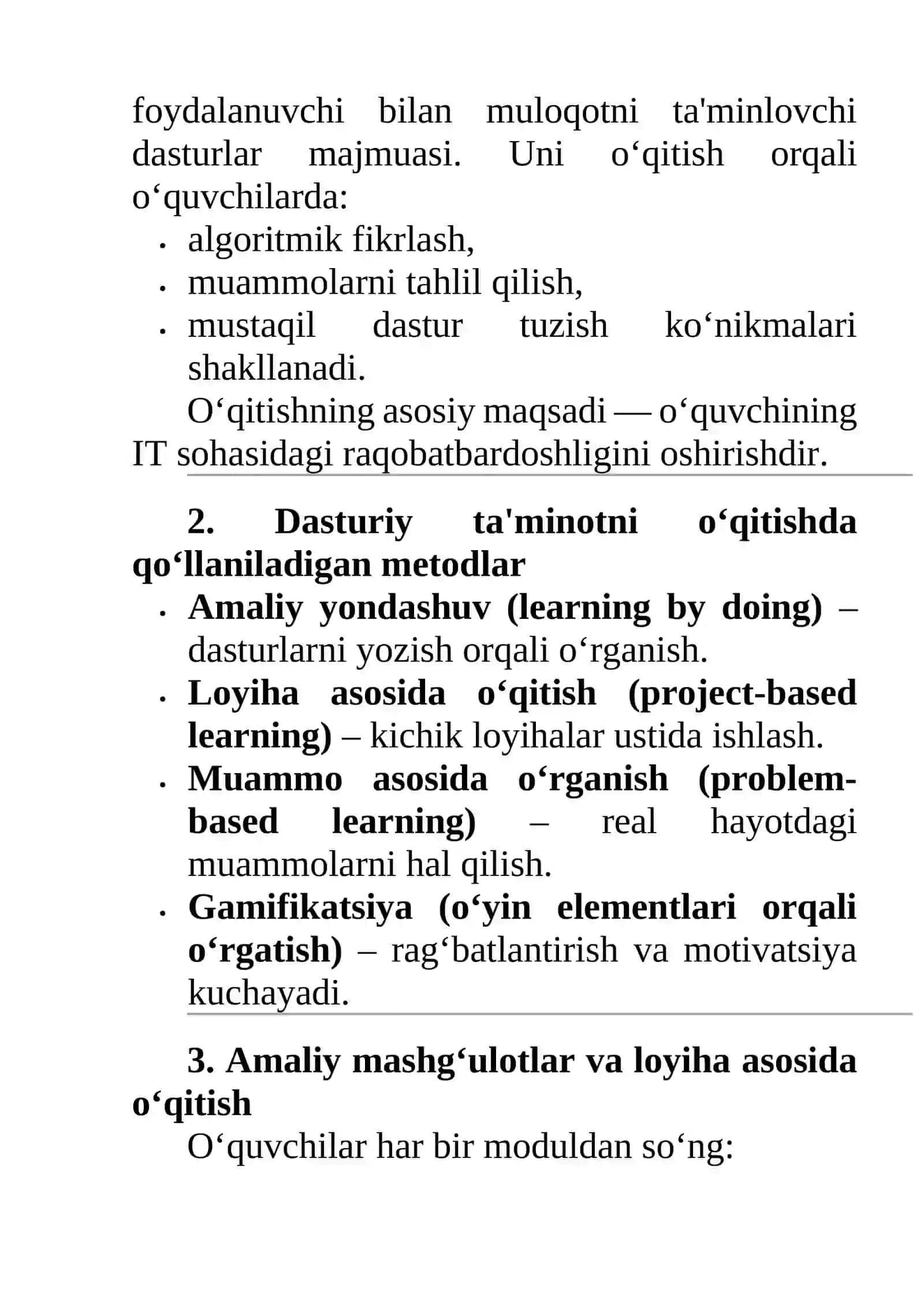 Dasturiy ta'minot bo‘limini o‘qitish metodikasi 3