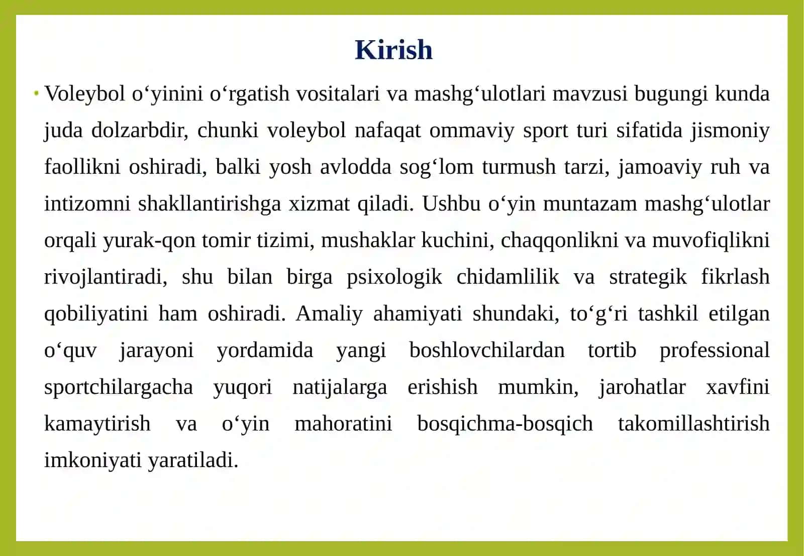Voleybolo‘yini o‘rgatish vositalari va mashg‘ulotlari 3