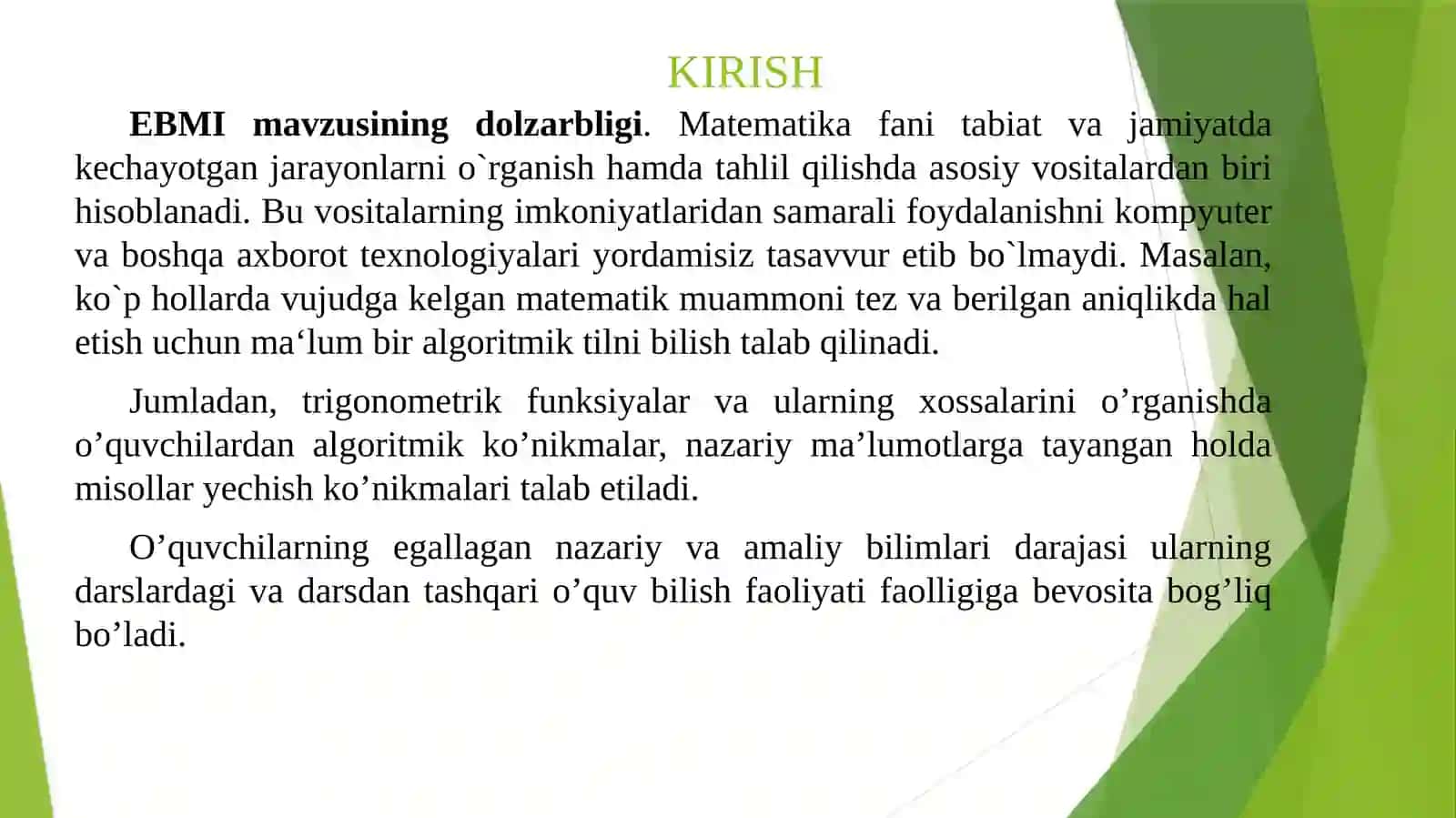 Trigonometriya bo’limini o’qitishda o’quvchilar bilish faoliyatini faollashtirish metodikasi 3