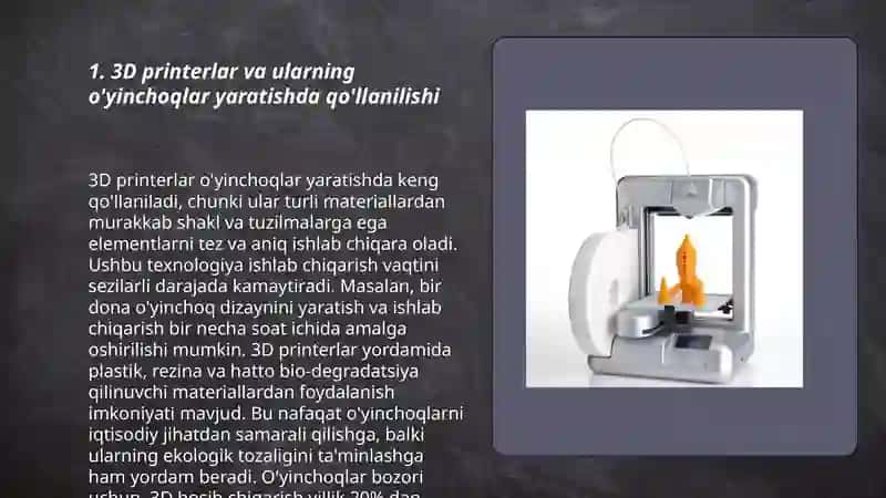 3D printerlar va ularning o'yinchoqlar yaratishda qo'llanilishi 3