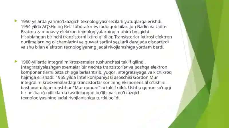 Yarimo'tkazgichlarning rivojlanish tarixi 3