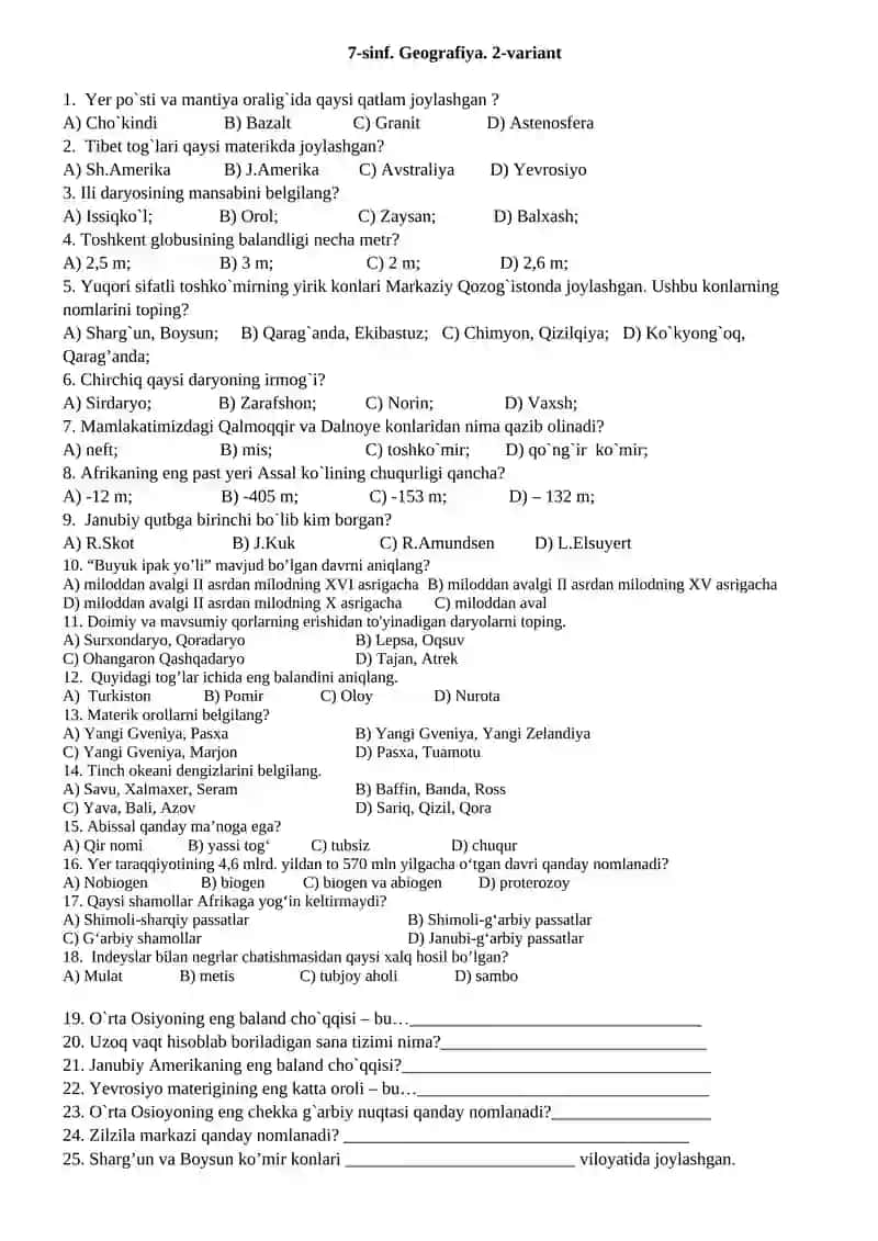 7-SINF. GEOGRAFIYA. 1-variant 3