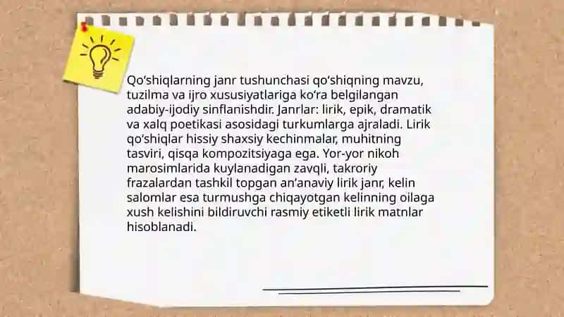 Qoʻshiqlarning janr xususiyatlari va adabiy jarayonda oʻrganilish 3