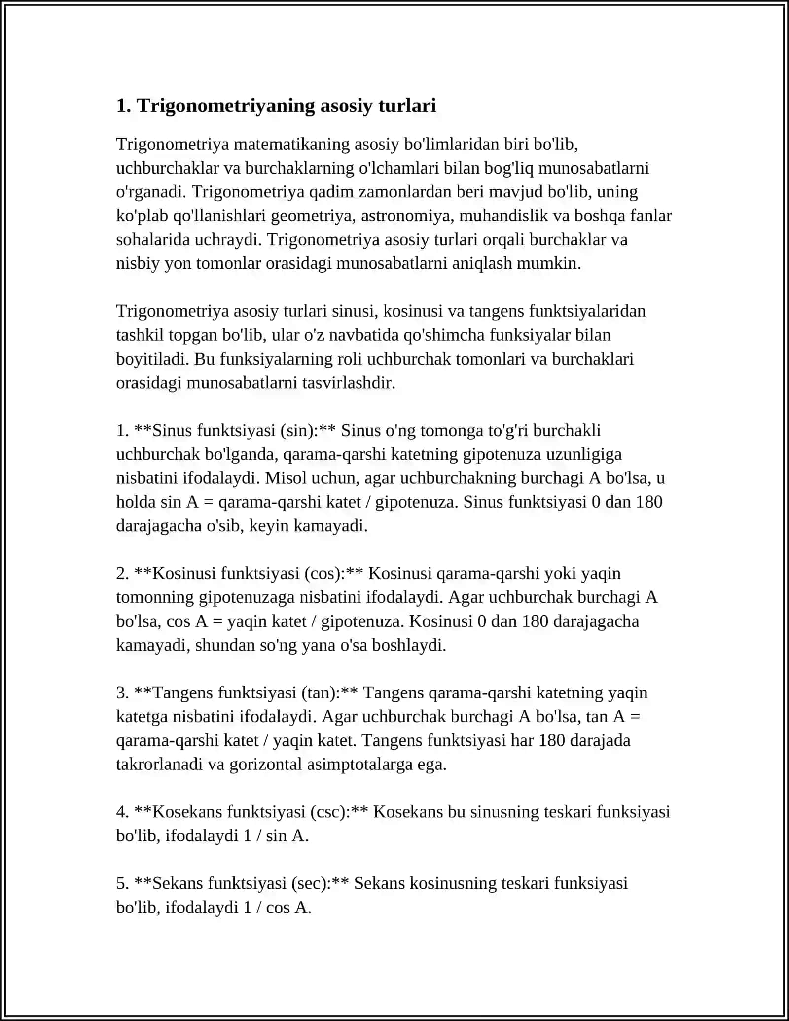 TRIGONOMETRIYANING ASOSIY AYNIYATLARI 3