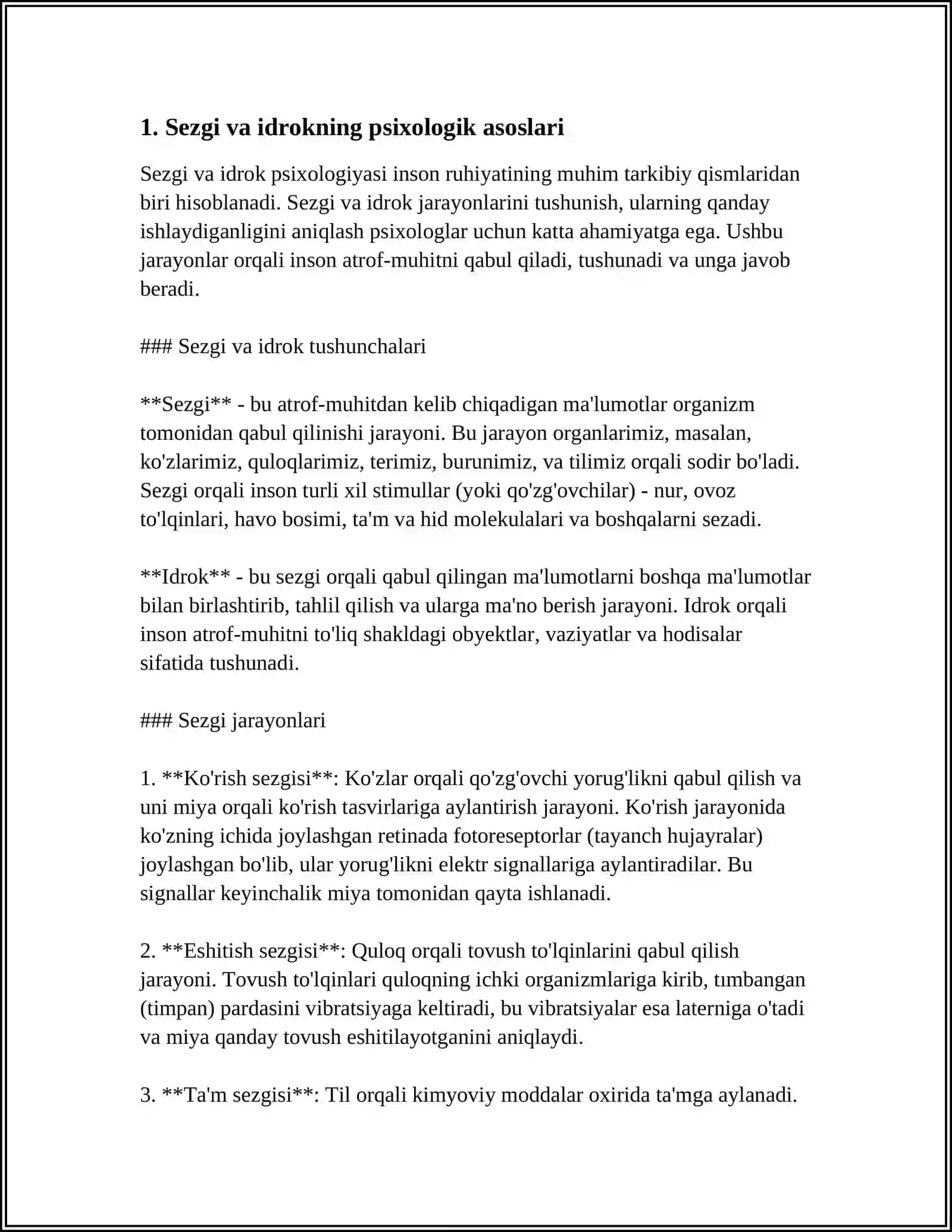 SEZGI VA IDROKNING PSIXOLOGIK MOHIYATI, FIZIOLOGIYASI 3