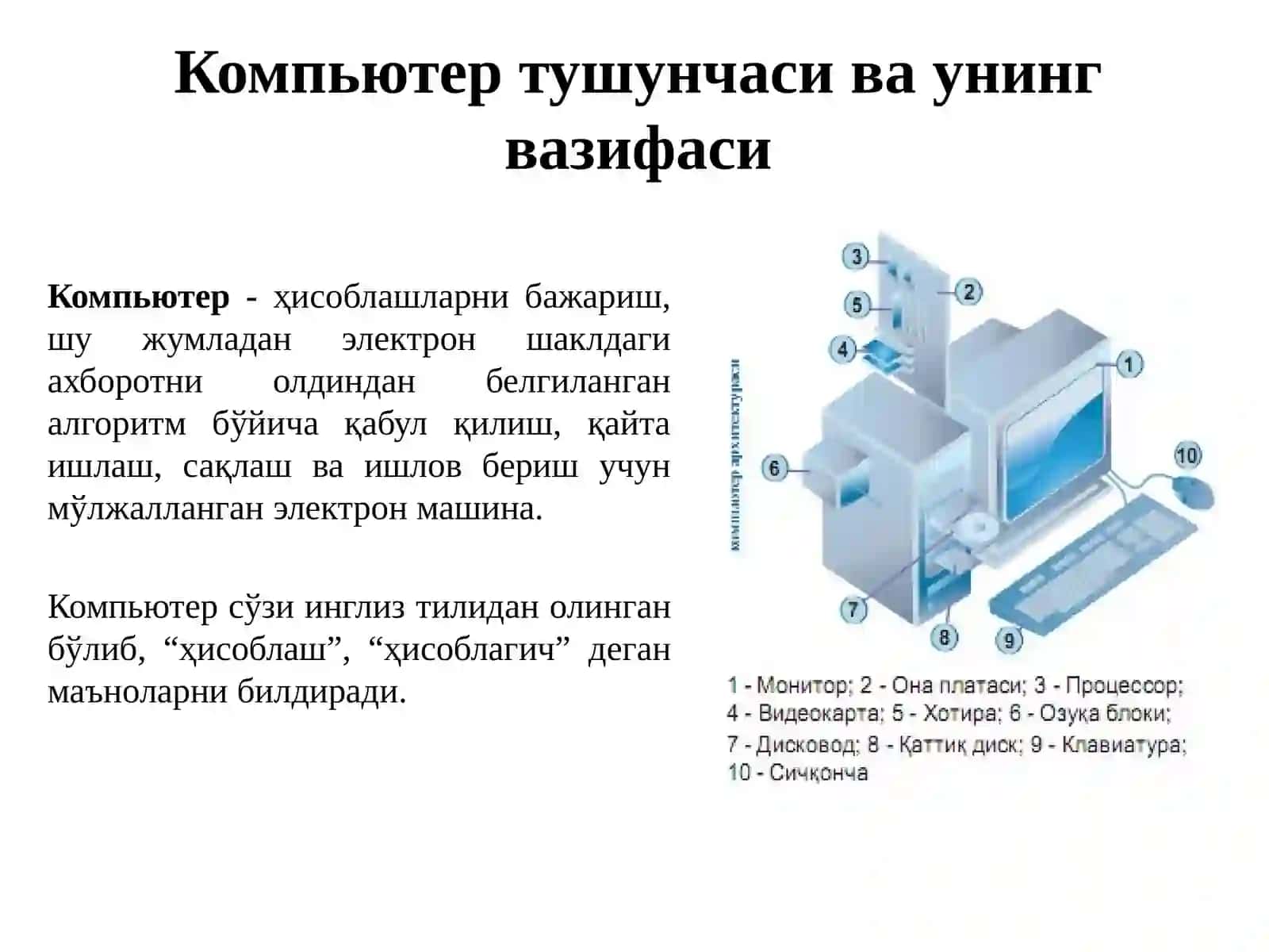 КОМПЬЮТЕР ВА УНИНГ ТАЪМИНОТИ 3