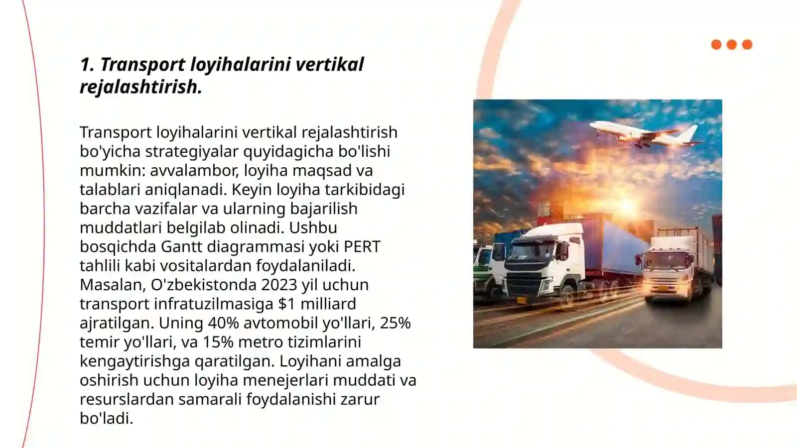 Transport loyihalarini vertikal rejalashtirish 3