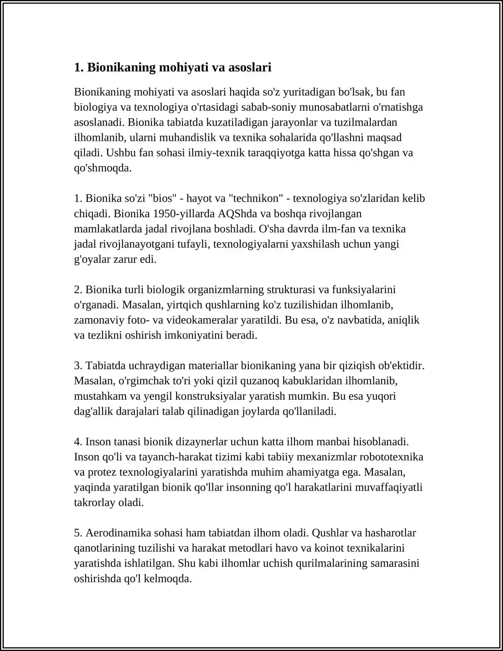 Bionika Asoslar va Uni Inson hayotidagi O'rni 3