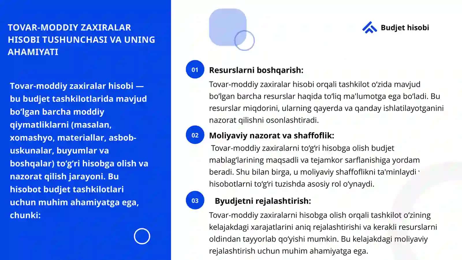 BYUDJET TASHKILOTLARIDA TOVAR-MODDIY ZAXIRALAR HISOBI 3