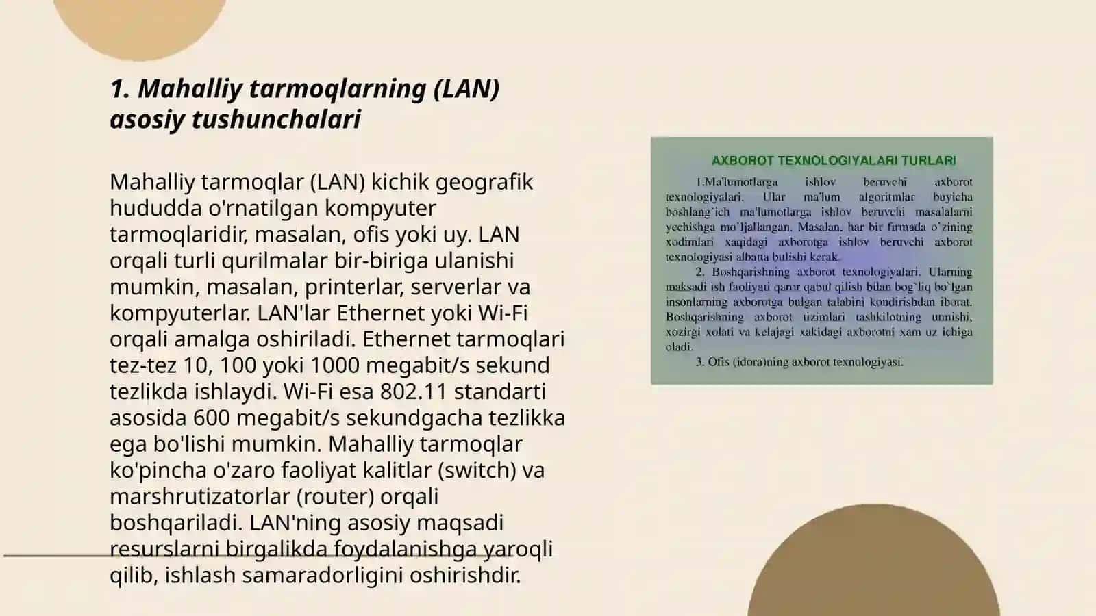Mahalliy tarmoqlarning (LAN) asosiy tushunchalari 3