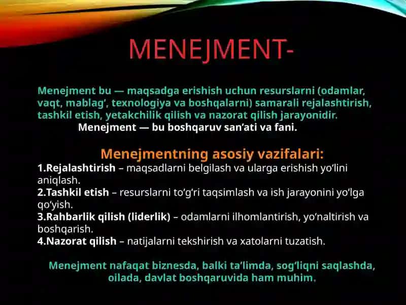 Menejmentning rivojlanish tarixi. Menejmentning hozirgi holati 3