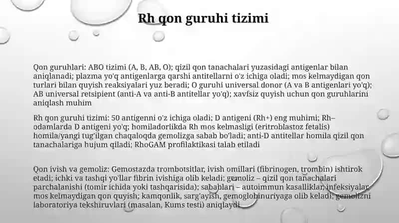 Qon guruhlari, qon ivishi va gemoliz 3