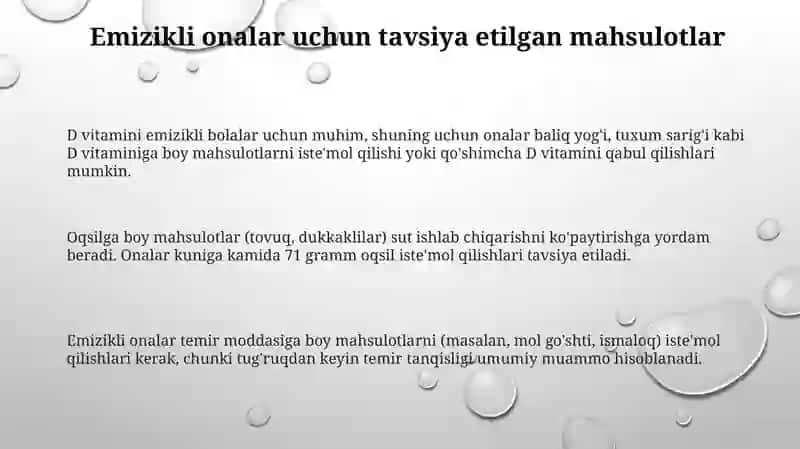 Emizikli onalarning ovqatlanish tartibi 3