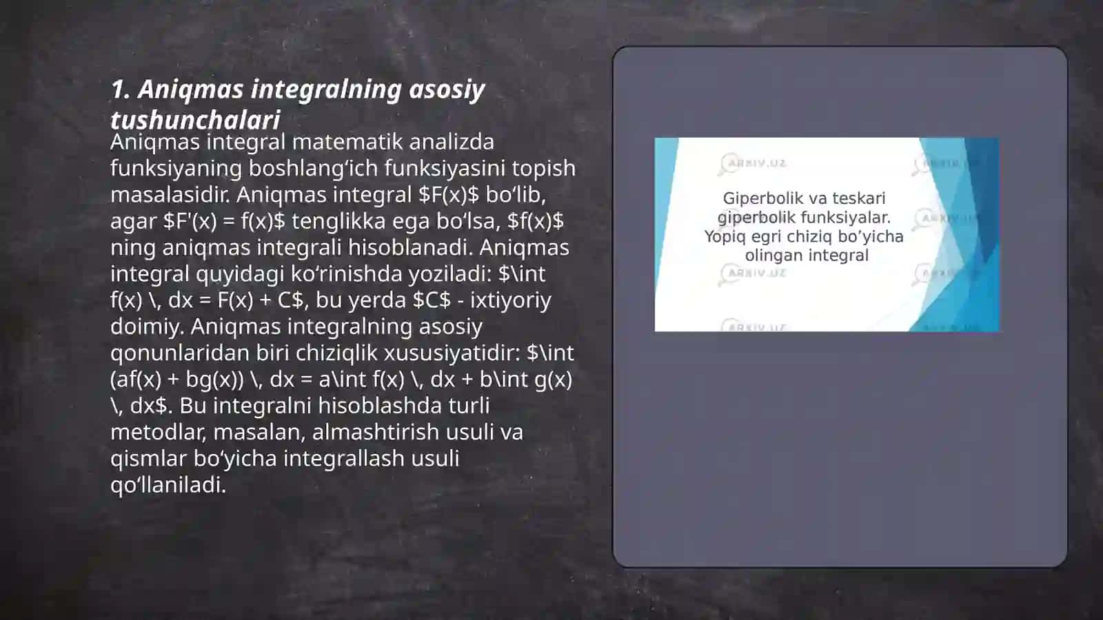 Boshlangʻich funksiya va aniqmas integral 3