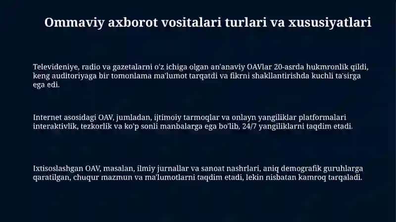 Ommaviy axborot vositalari turlari va xususiyatlari 3