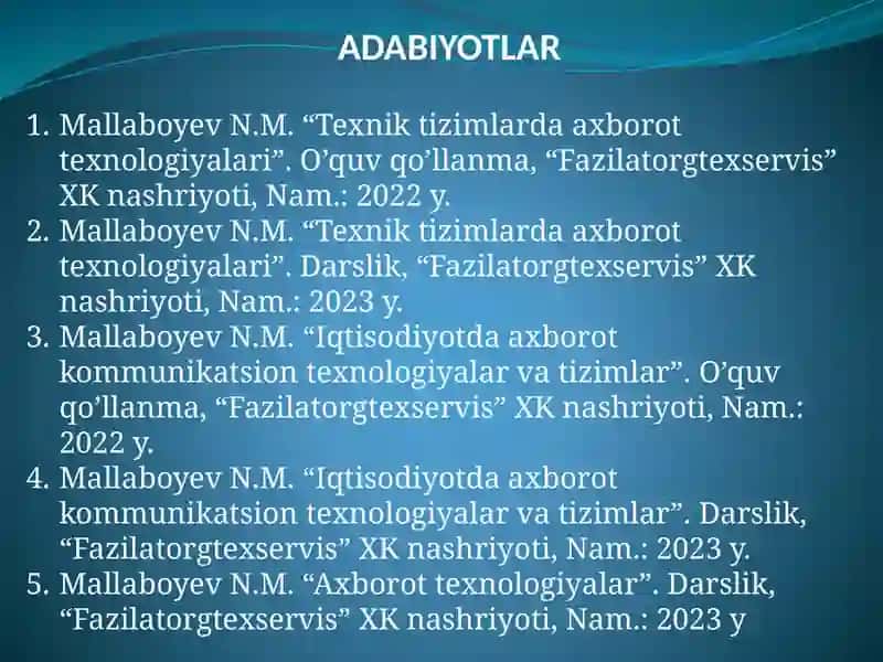 Texnik tizimlarda axborot texnologiyalari 3
