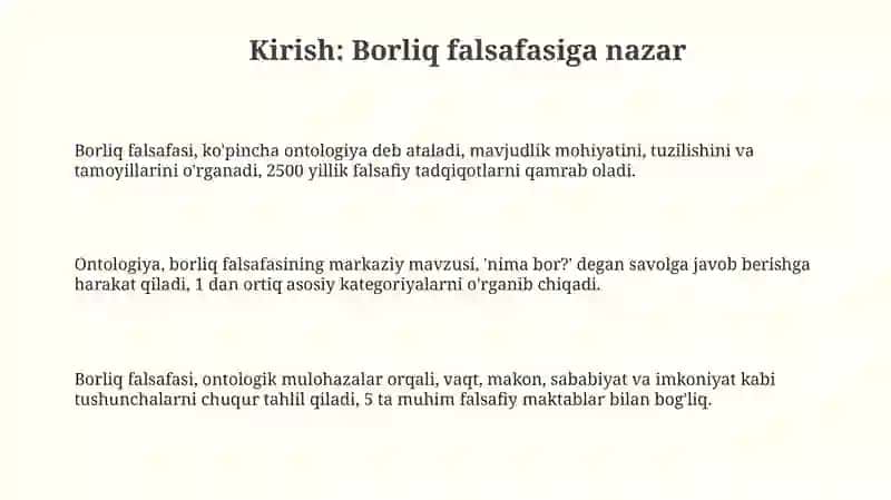 Borliq falsafasining Ontologiyasi 3