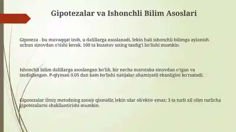 Gipotezalar va Ishonchli Bilim Asoslari 3
