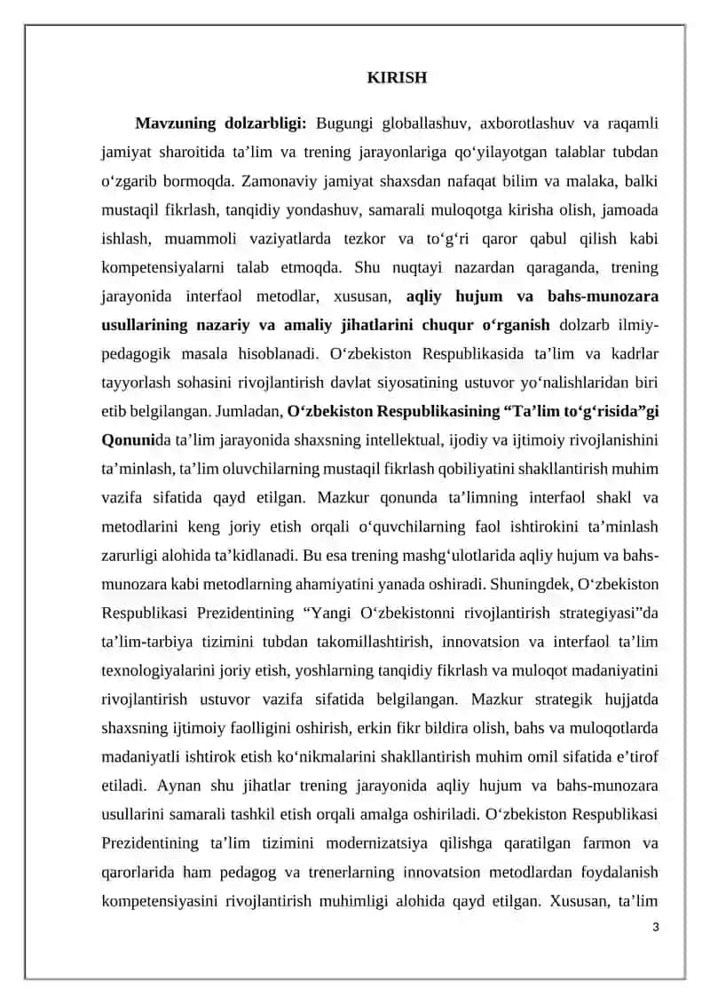 TRENINGDA AQLIY HUJUM VA BAHS MUNOZARA USULI 3