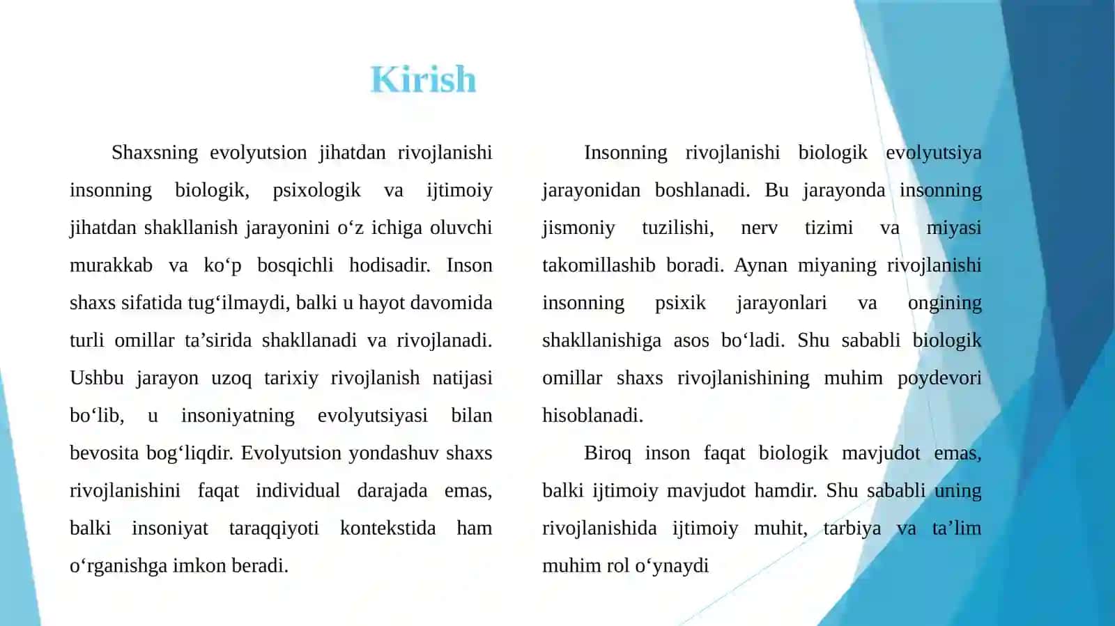 SHAXSNING EVOLYUTSION JIHATDAN RIVOJLANISHI 3