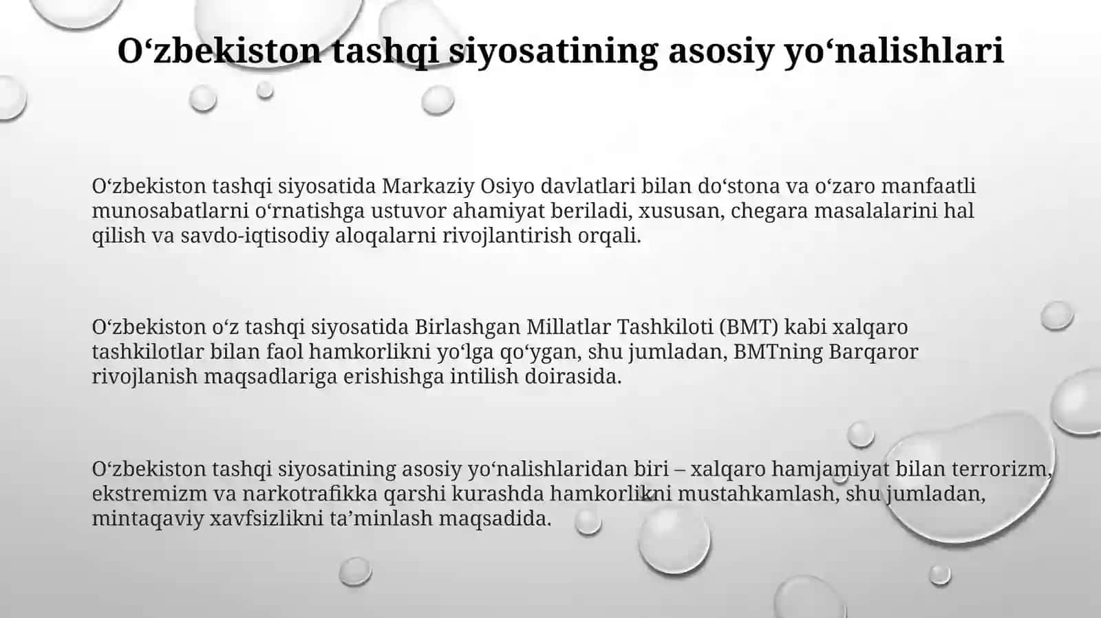 Oʻzbekistonning tashqi siyosatining asosiy yoʻnalishlari 3