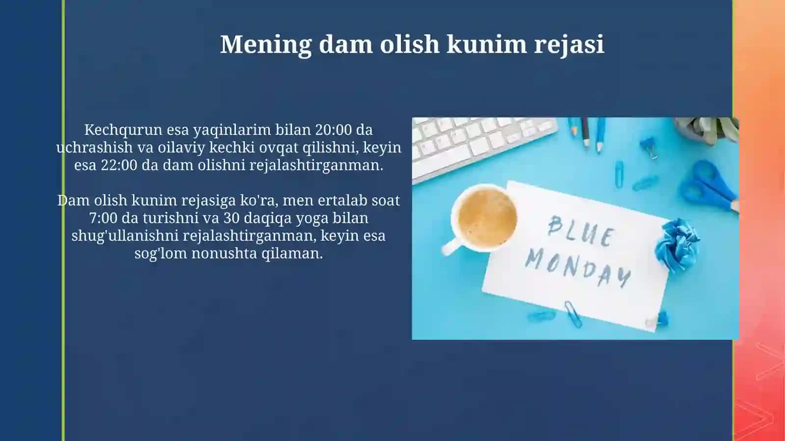 Mening dam olish kunim rejasi 3
