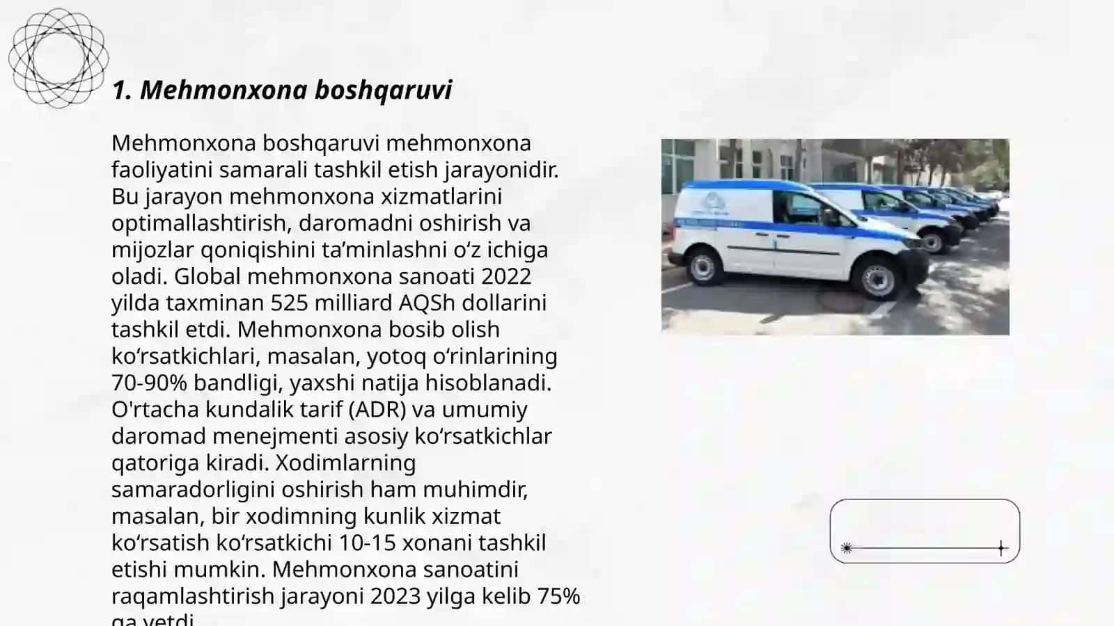 Turizm faoliyatini amalga oshirish mehmonxona sohasida 3