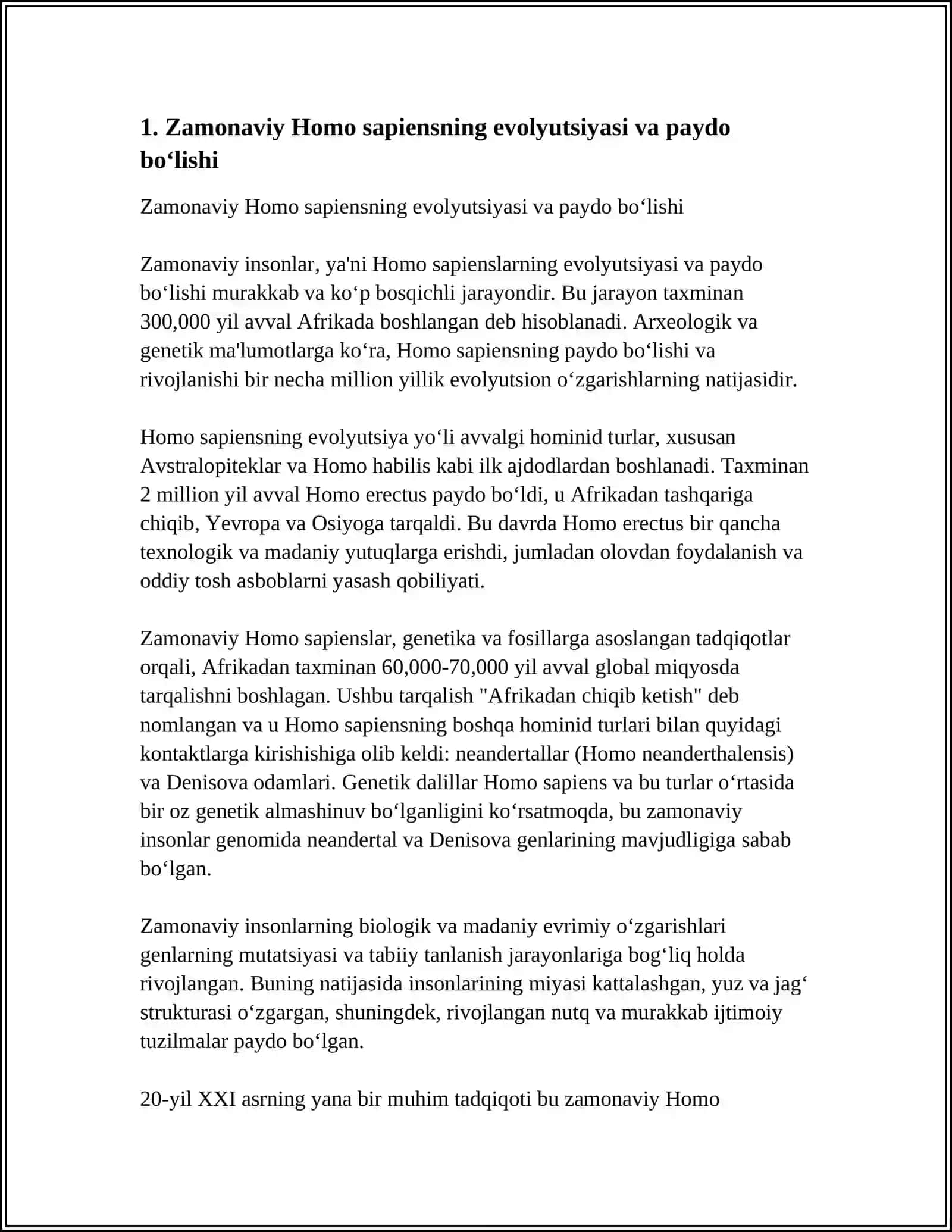 ZAMONAVIY ODAMNING PAYDO BOʻLISHI VA RIVOJLANISHI 3