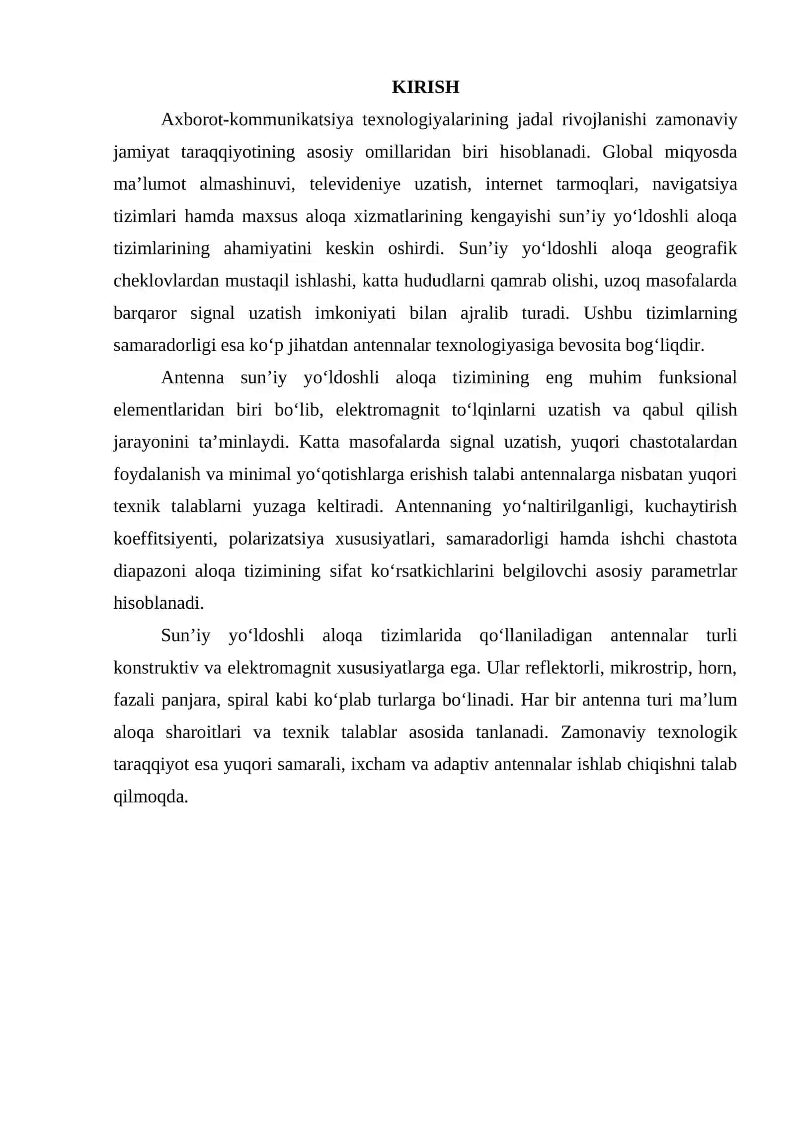 Sunʼiy yoʻldoshli aloqa antennalarning asosiy xususiyatlari. Antennalar turlari. 3
