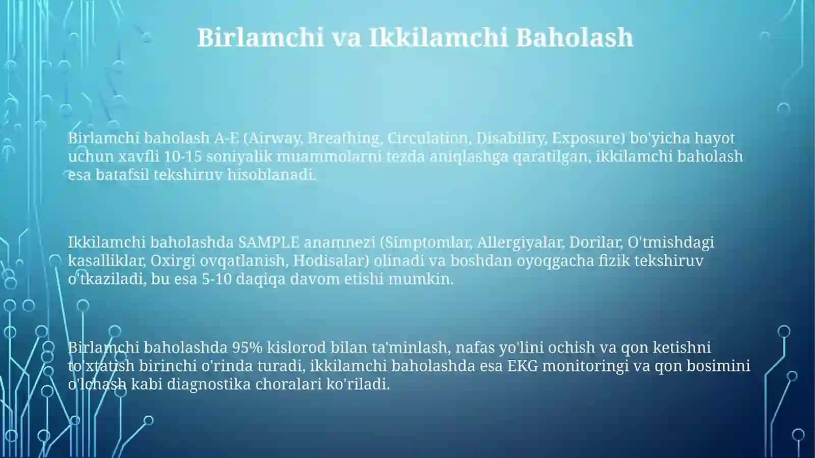 Shoshilinch holatlarda be morninga hvolini baholash 3