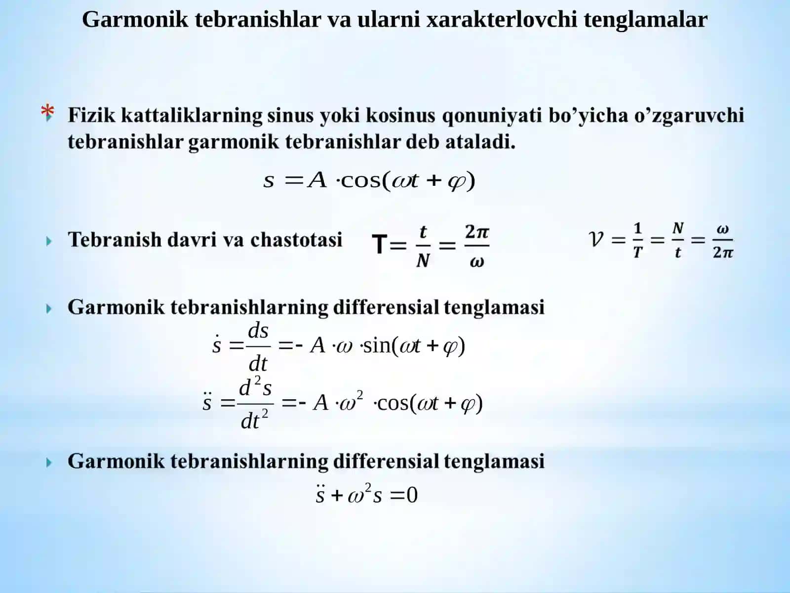 Garmonik osillyator sistemalari. Tebranma harakatlar 3