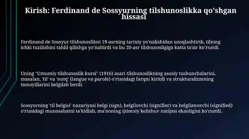 Ferdinand Du Sossurning lingvistik nazariyasi va tilshunoslikda struturalizm 3