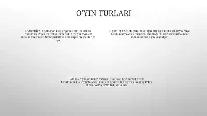 OʻYin Bola Faoliyatining Asosiy Turi 3