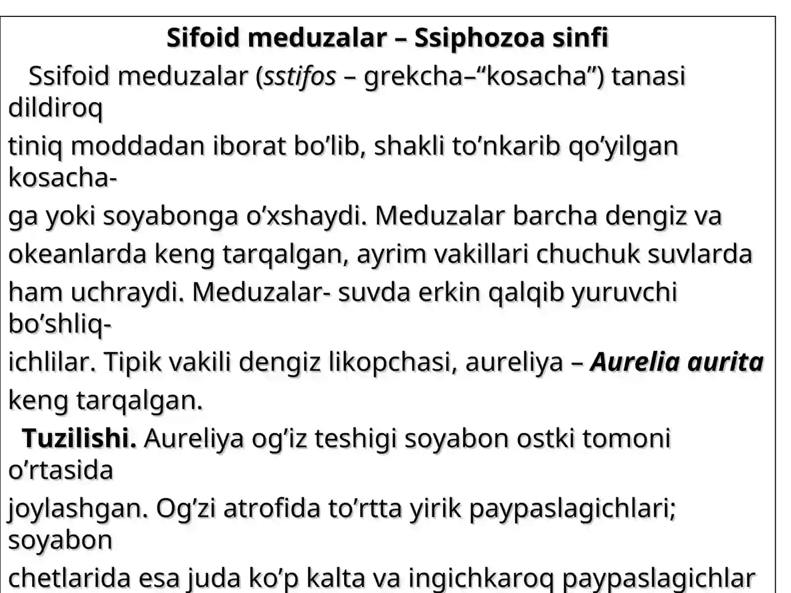 Ssifoid meduzalar sinfi va korall poliplar sinfi 3