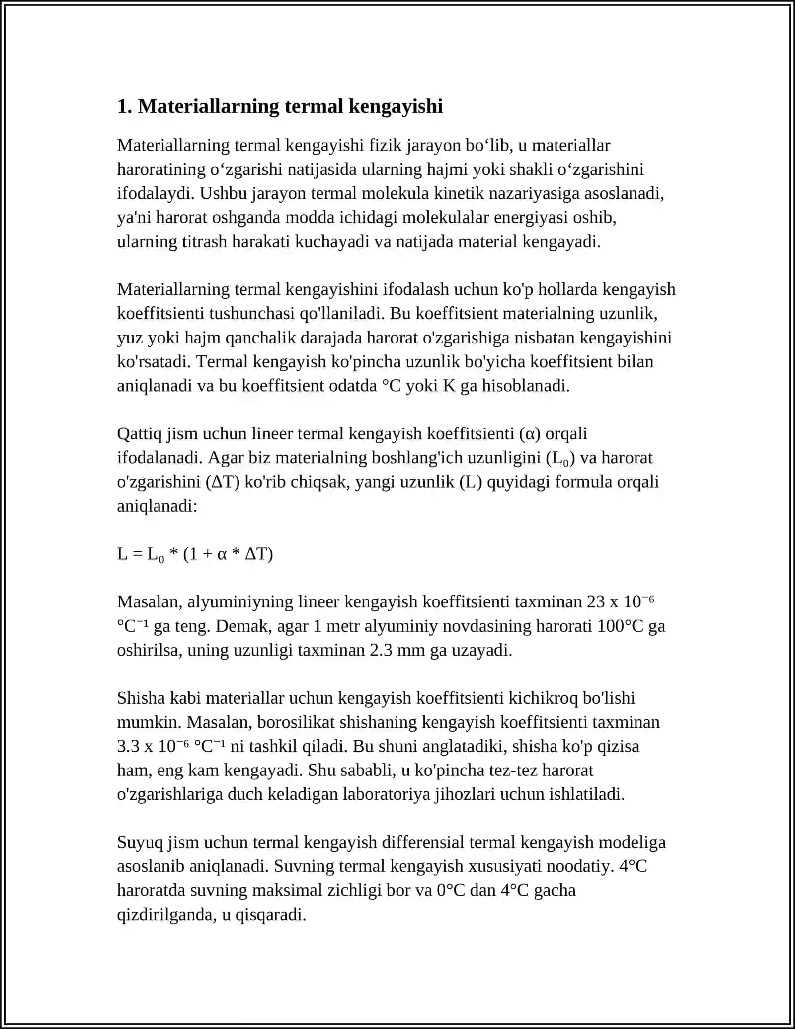 Materialning issiqlik kengayishi 3