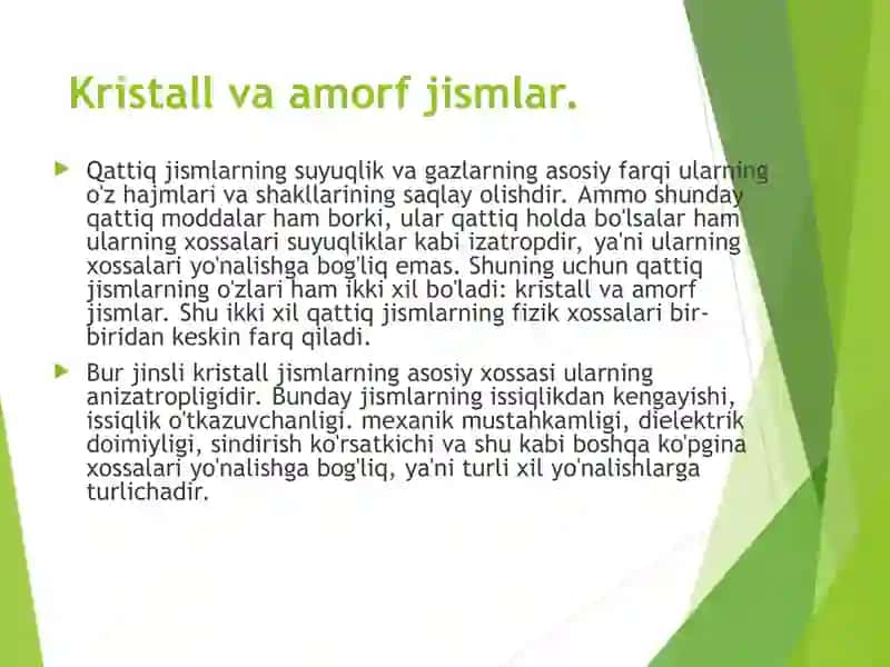 Qattiq jismlar. Kristall va amorf jismlar 3