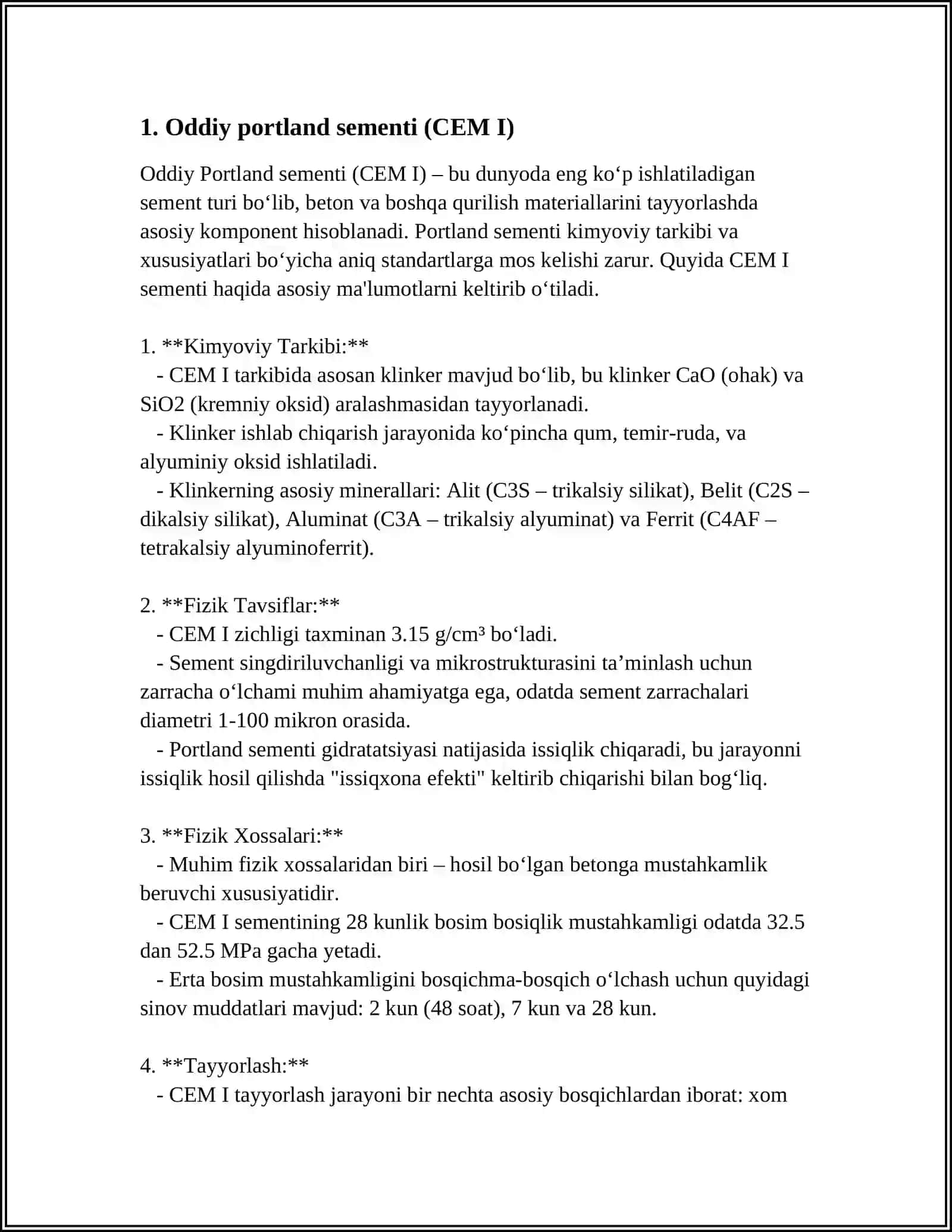 Oddiy portland sementi (CEM I) 3
