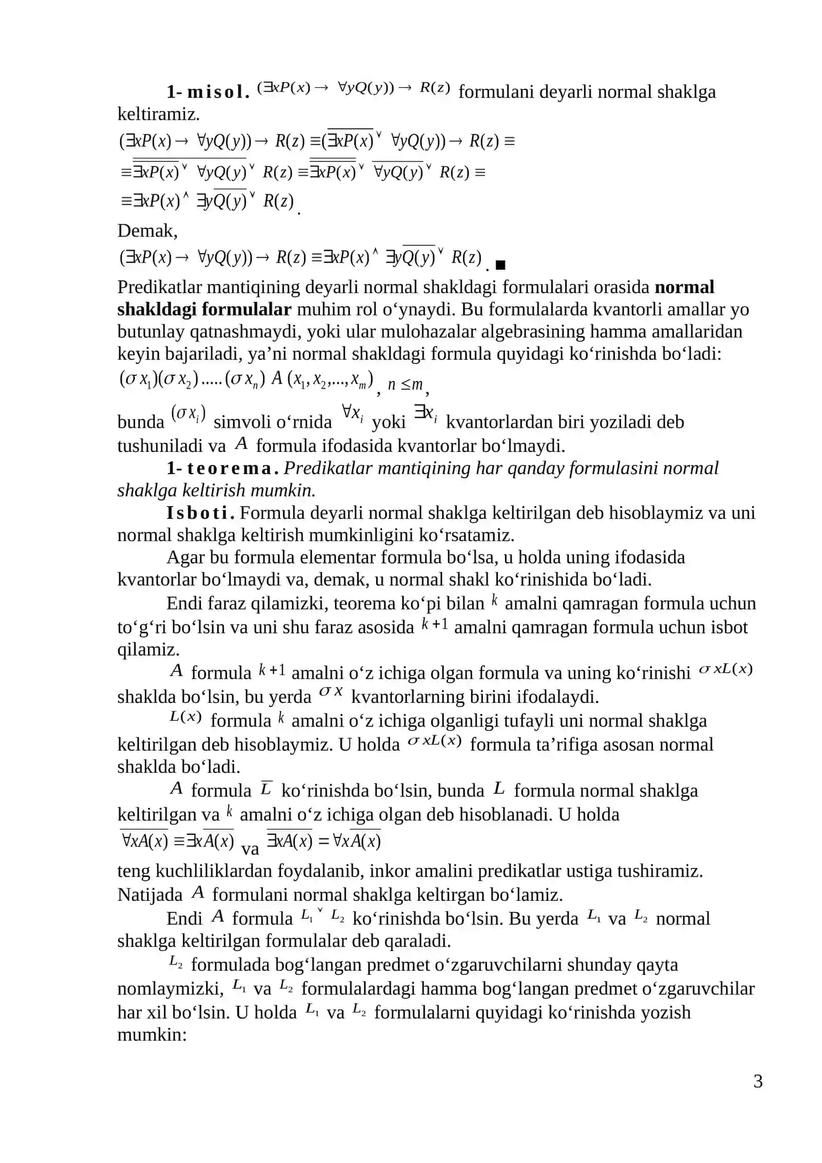 Predikatlar mantiqi formulasining nomal shakli 3