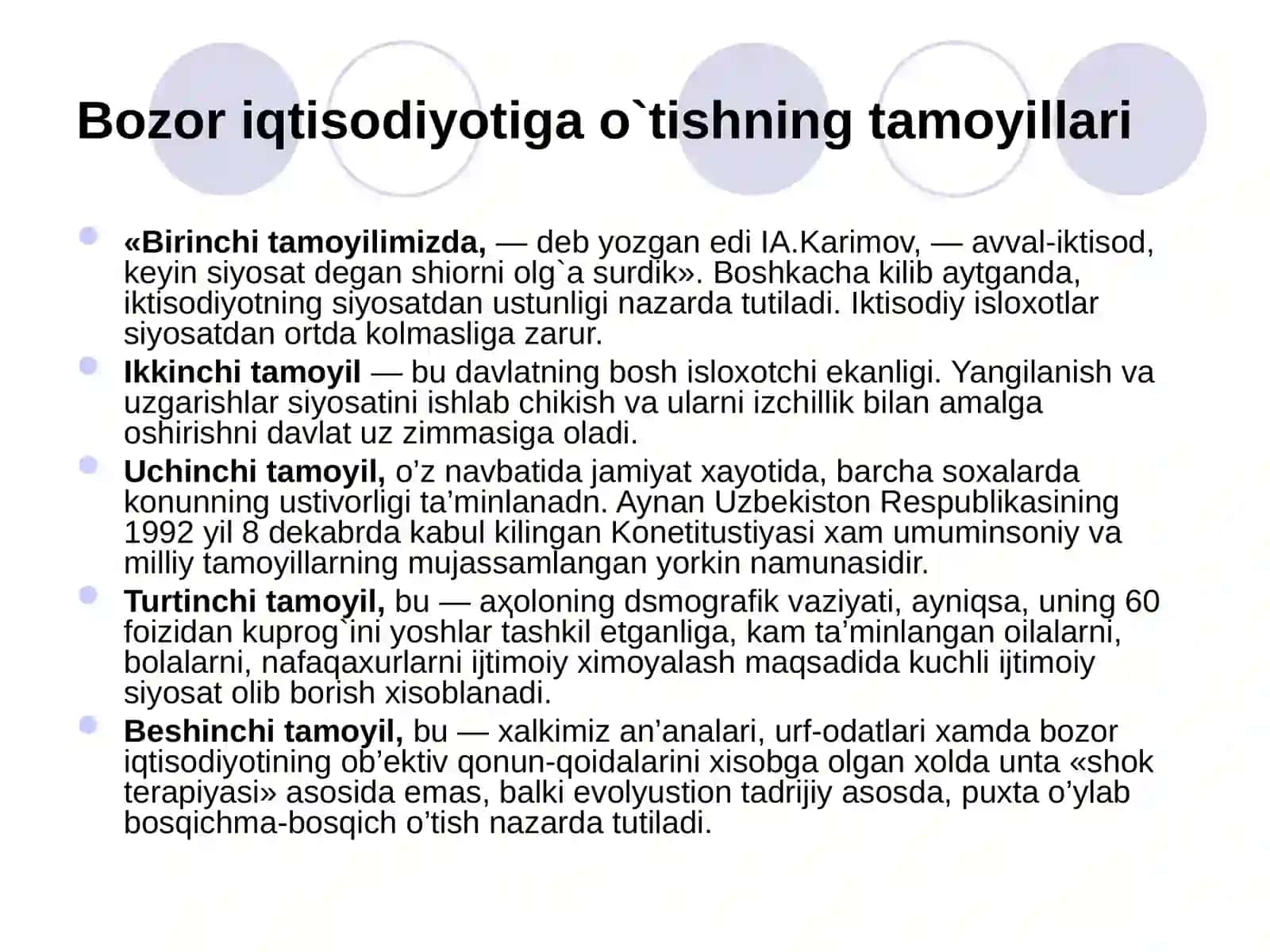 O’zbekistonning o’z istiqlol va taraqqiyot yo’li taraqqiyotning o’zbek modeli 3