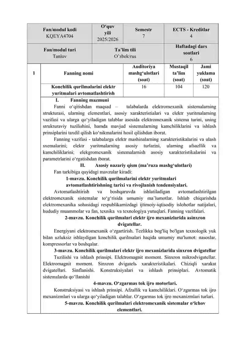 Konchilik qurilmalarini elektr yuritmalari avtomatlashtirish 3