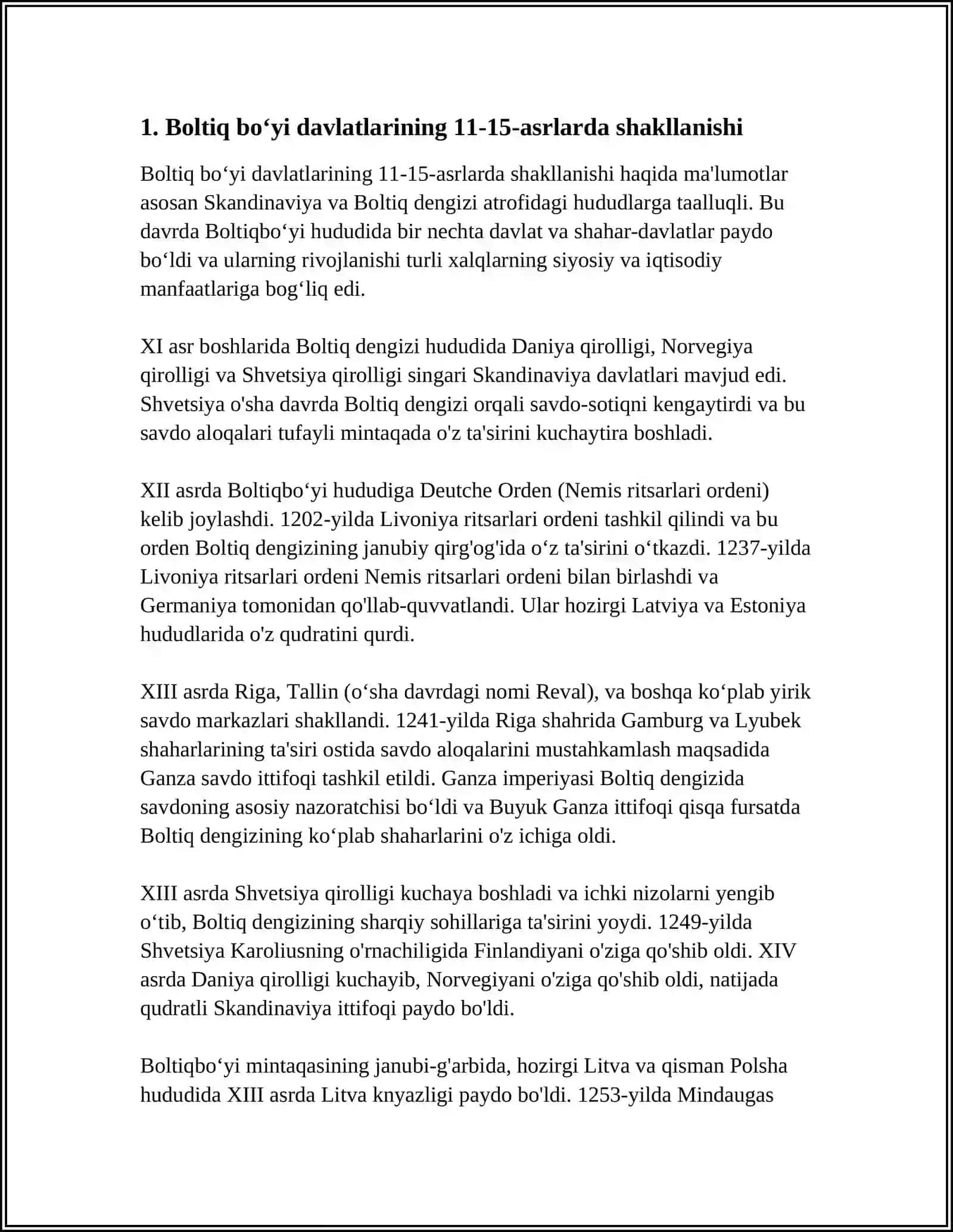 BOLTIQ BOʻYI DAVLATLARI 11-15ASRLAR 3